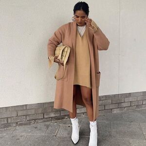 Mango Oversized Knit Coat With Pockets New